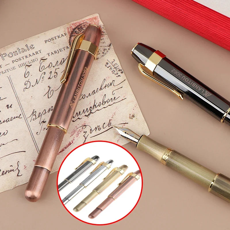 Antique Brass Pocket Rollerball Pen - Short Portable Smooth Writing Pen for Office, School & Gifts