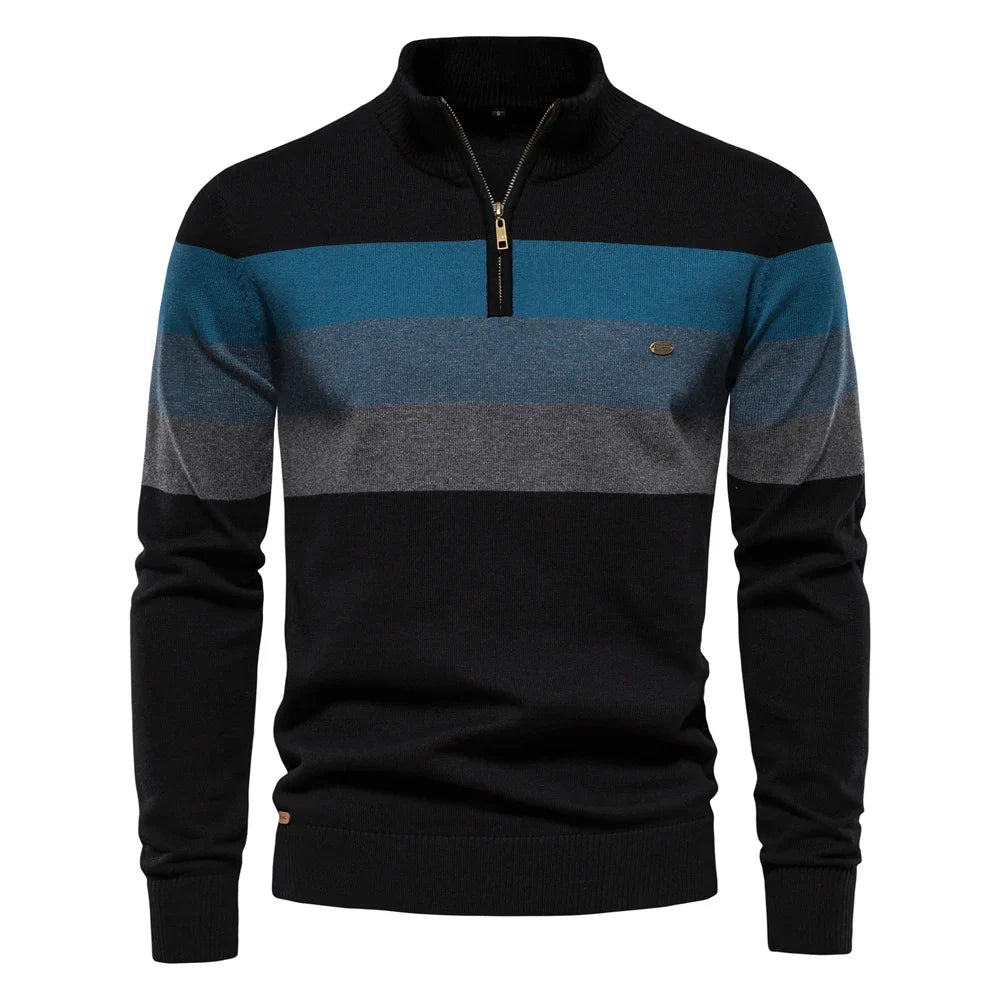 AIOPESON Men's Patchwork Sweater - Cotton Zipper Mock Neck Warm Winter Casual Pullover Top