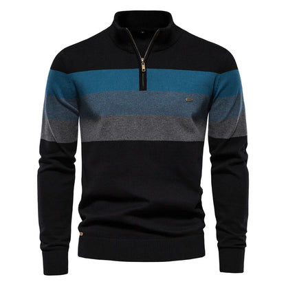 AIOPESON Men's Patchwork Sweater - Cotton Zipper Mock Neck Warm Winter Casual Pullover Top