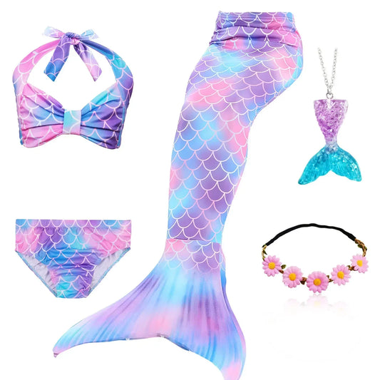 Kids Mermaid Tail Swim Costume - Girls Mermaid Swimsuit for Swimming, Cosplay & Birthday Party Dress Up