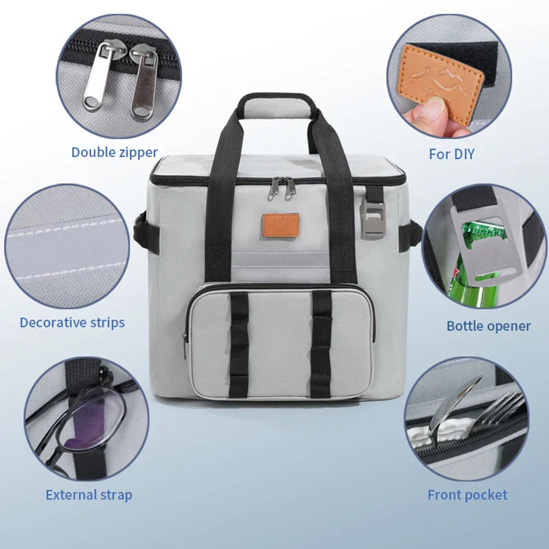 40L Thermal Food Carrier Bag – Large Insulated Cooler Tote with Zipper, Portable Leakproof Picnic Bag for Camping and Beach