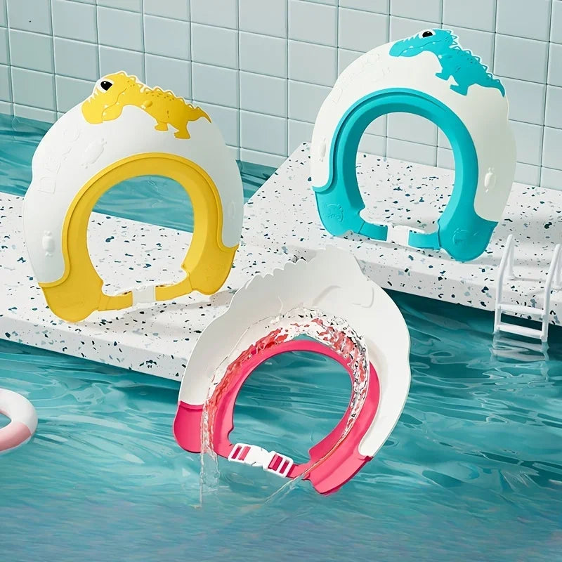 Baby Waterproof Shampoo Cap - Soft Rubber Adjustable Hair Wash Hat with Ear Protection & Dinosaur Design
