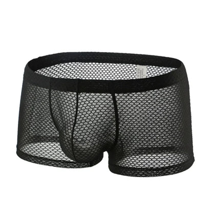 Men's Fishnet Mesh Boxer Shorts - Sexy Hollow Out Low Waist U Pouch Transparent Underwear Trunks Plus Size