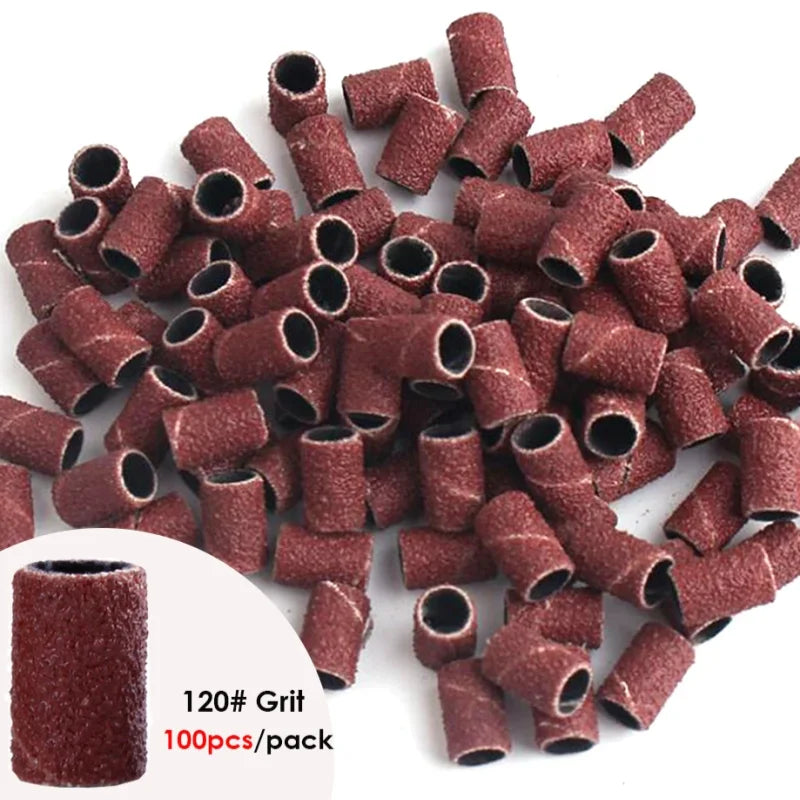 100/50PCS Sanding Cap Bands - 80/120/180 Grit Nail Drill Grinding Bits for Manicure & Pedicure Tools