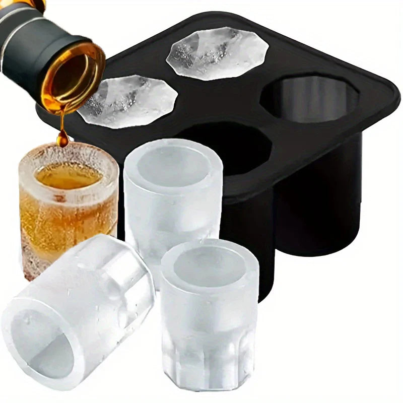Silicone 4-Hole Ice Cube Mold – Round Press Ice Block Maker for Whiskey, Beer, and Bar Kitchen Use