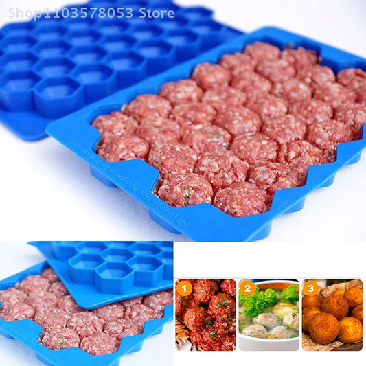 37-Grids Silicone Meatball Mold with Lid – Honeycomb Rice, Fish & Beef Ball Maker – Kitchen Food Shaping Tool & Storage Tray
