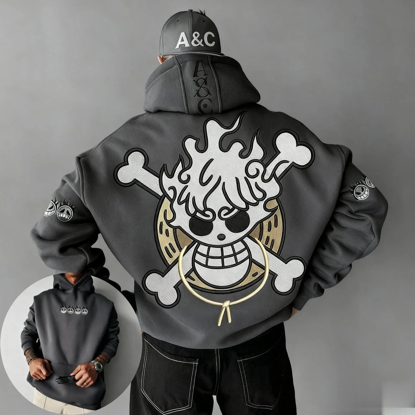 Oversized One-Piece Anime Hoodie — Unisex Cartoon Graphic Pullover Sweatshirt, Streetwear Casual Y2K Autumn Winter Fashion