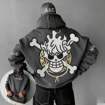 Oversized One-Piece Anime Hoodie — Unisex Cartoon Graphic Pullover Sweatshirt, Streetwear Casual Y2K Autumn Winter Fashion