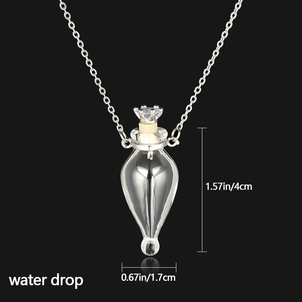 Openable Water Drop Heart Steel Chain Necklace – Essential Oil Pendant Glaze Vial Memorial Jewelry