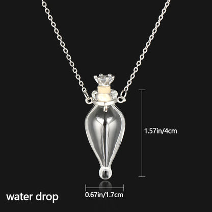 Openable Water Drop Heart Steel Chain Necklace – Essential Oil Pendant Glaze Vial Memorial Jewelry