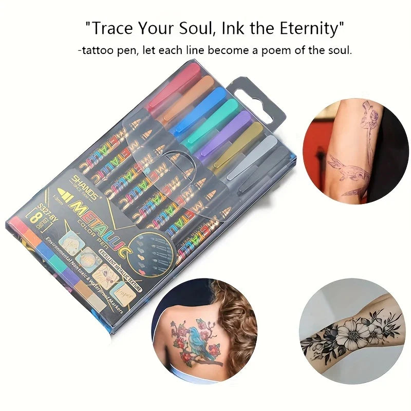 8-Pack Temporary Tattoo Pens – Liquid Ink for Body Art, Parties & Celebrations