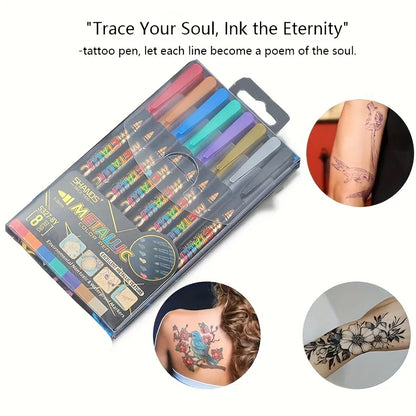 8-Pack Temporary Tattoo Pens – Liquid Ink for Body Art, Parties & Celebrations