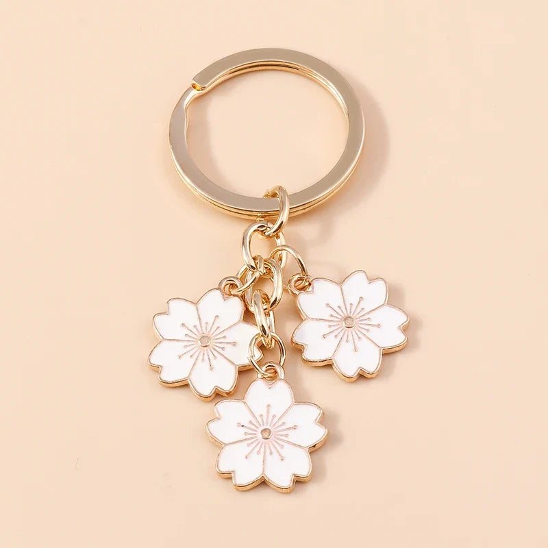 Sakura Flower Enamel Keychain - Colorful Cute Key Ring Handbag Accessory Gift for Women & Girls