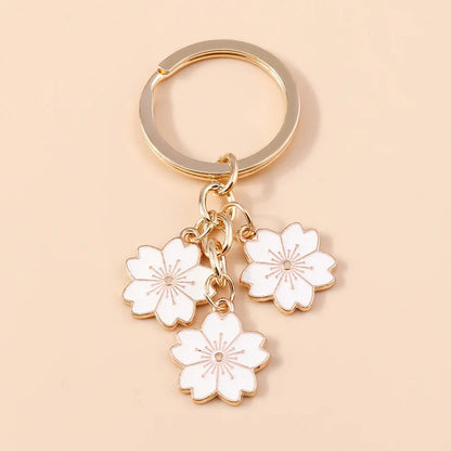 Sakura Flower Enamel Keychain - Colorful Cute Key Ring Handbag Accessory Gift for Women & Girls