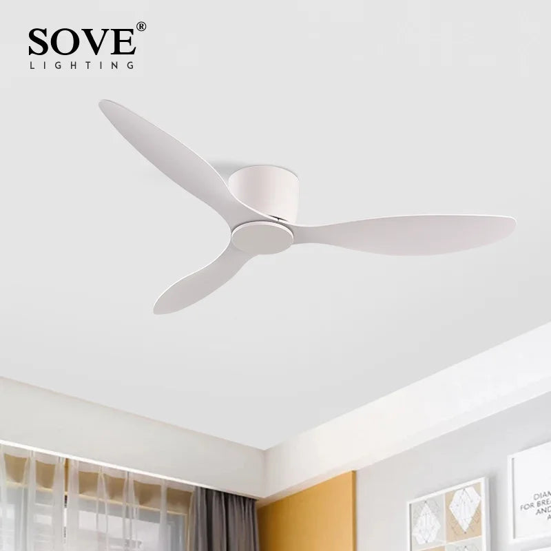 SOVE White Ultra-Thin 17cm DC Ceiling Fan — Low Floor Remote Control, Simple Design, No Light, 220V