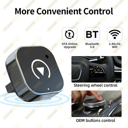2-in-1 Wired to Wireless CarPlay & Android Auto Adapter — USB Plug & Play with Bluetooth for OEM Car Stereo