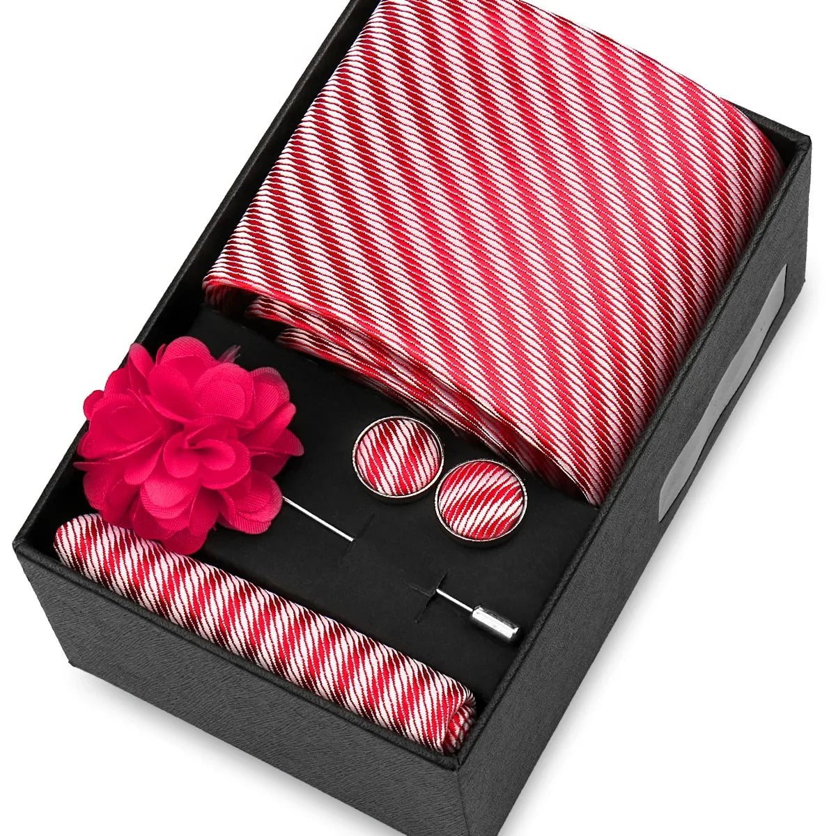 Elegant Men’s Necktie Gift Set - Fashion Tie with Handkerchief, Cufflinks & Brooch Pin Accessories for Business & Wedding