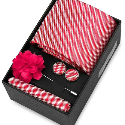 Elegant Men’s Necktie Gift Set - Fashion Tie with Handkerchief, Cufflinks & Brooch Pin Accessories for Business & Wedding