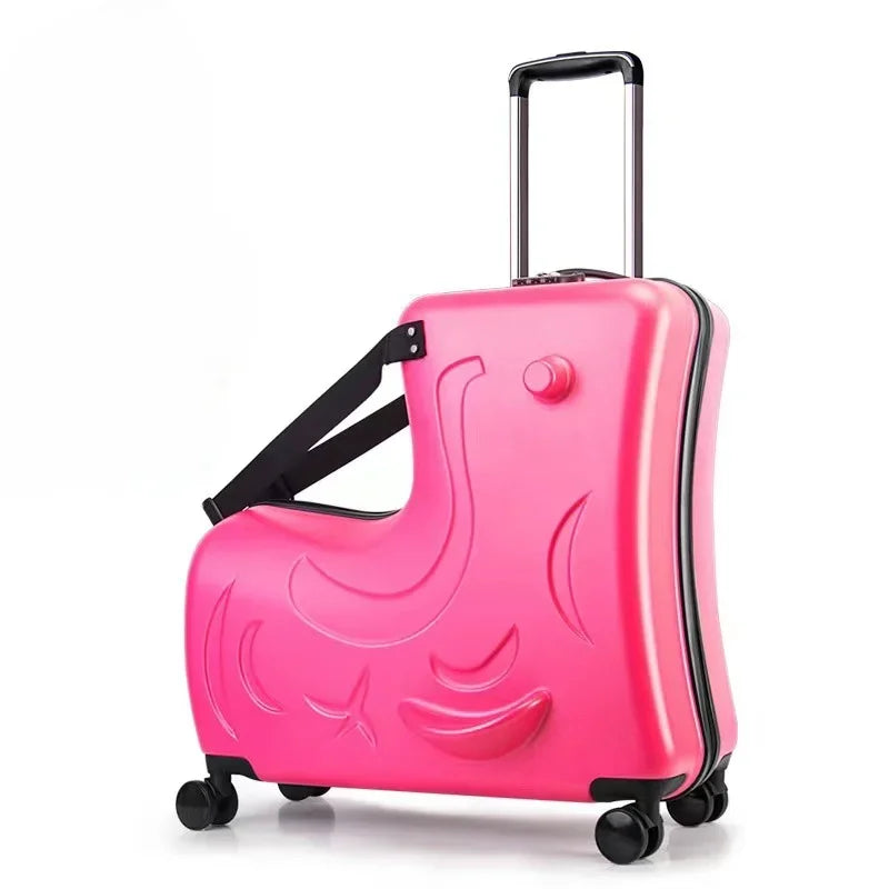 Kids Scooter Ride-On Suitcase – 360° Wheel Luggage with Pedal, Handrail, Removable Seat Belt, 20/24 Inch Cabin Bag