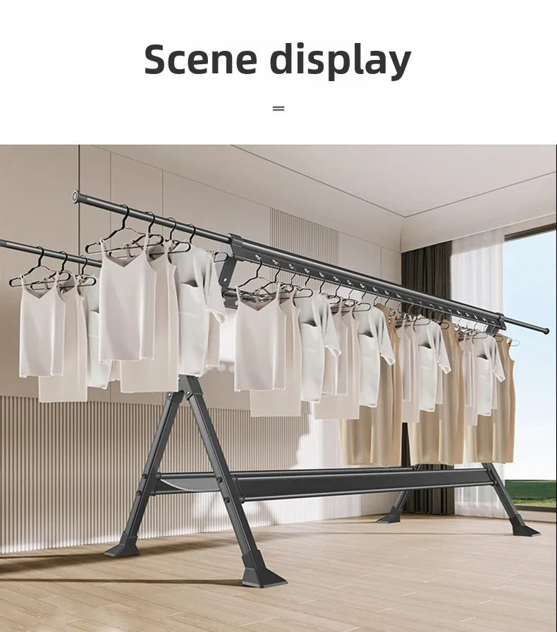 Floor-to-Ceiling Aluminum Drying Rack — Foldable Outdoor & Indoor Clothes Organizer for Kids' Clothing