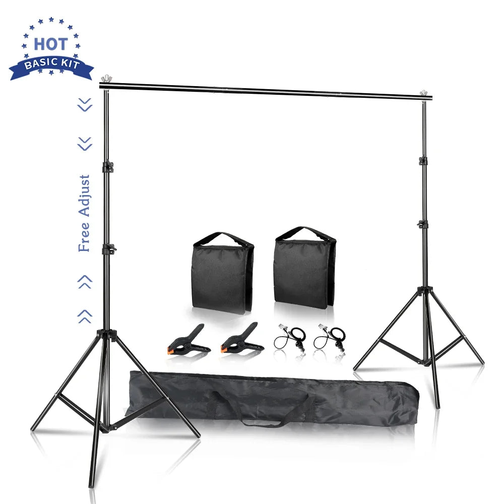 Photography Backdrop Stand Kit - Adjustable Photo Studio Background Support System with Carry Bag for Green Screen & Backdrops