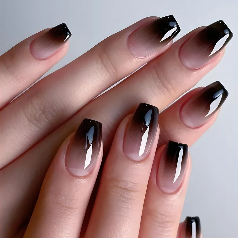 24Pcs Square Press On Nails - Nude White Gradient French False Nail Tips with Full Cover Short Design