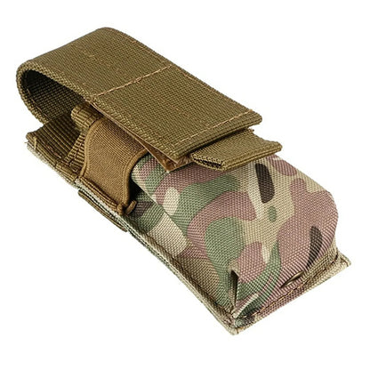Tactical Single Pistol Magazine Pouch - MOLLE Flashlight Holder, Outdoor Hunting Knife Holster and Torch Case