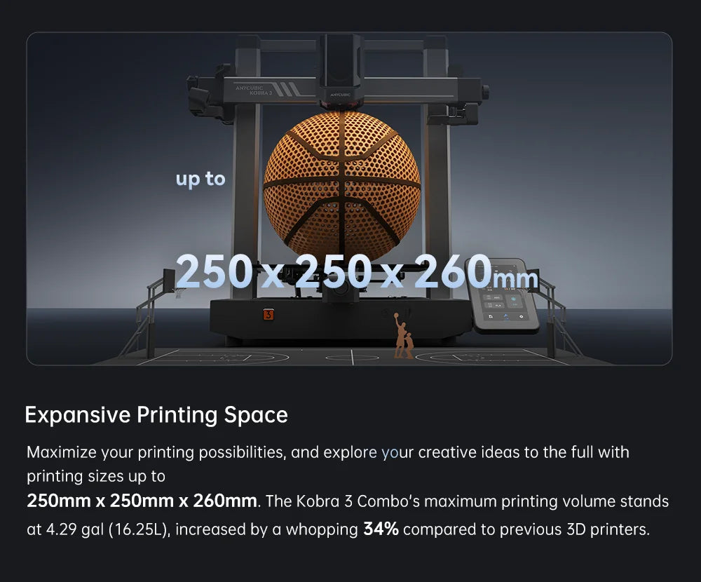 ANYCUBIC Kobra 3 Combo Multi-Color FDM 3D Printer – 600mm/s Speed, 250x250x260mm Build Volume