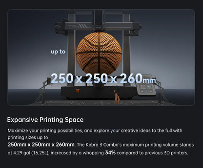 ANYCUBIC Kobra 3 Combo Multi-Color FDM 3D Printer – 600mm/s Speed, 250x250x260mm Build Volume