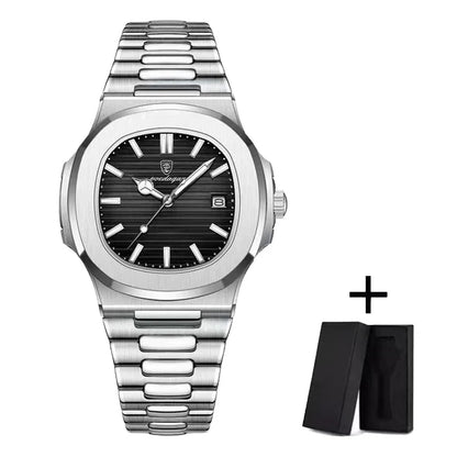 POEDAGAR Luxury Men's Watch – 30ATM Waterproof, Stainless Steel Square Quartz, Luminous Date, Business reloj hombre