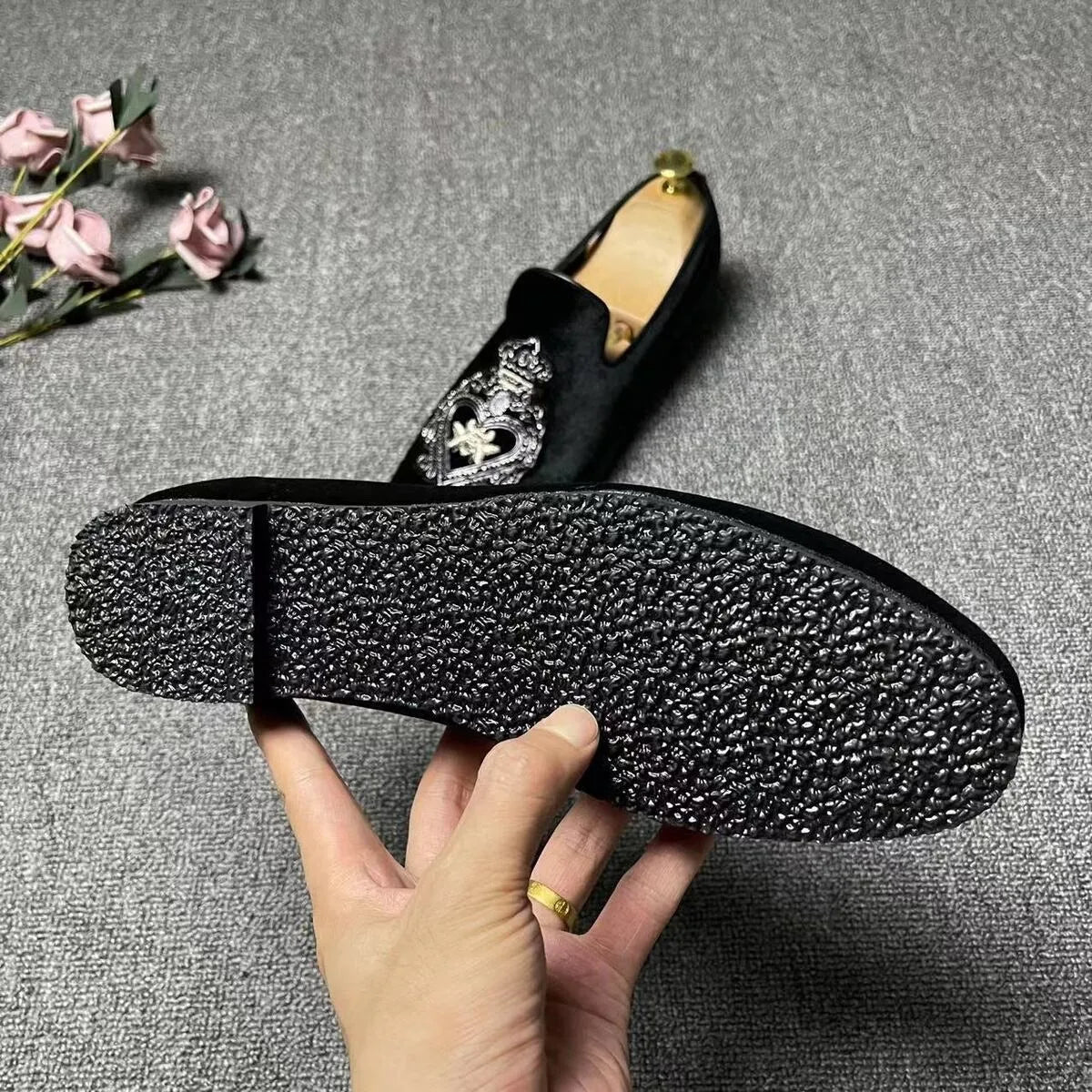 Men’s Luxury Embroidered Loafers - Black Wedding Tuxedo, Business & Formal Dress Shoes