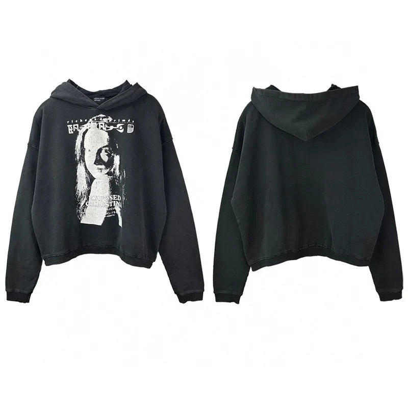 2025SS Ripped E.R.D. Hoodie – Men & Women Slogan Print Short Wide Sweatshirt