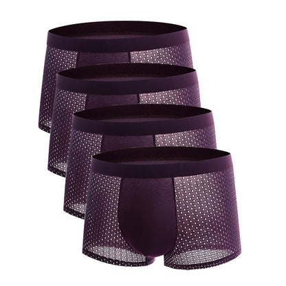 Men’s Ice Silk Mesh Boxer Shorts (4-Pack) – Plus Size Breathable Summer Underwear, Soft Solid Sexy Cooling Men’s Boxers Briefs Set
