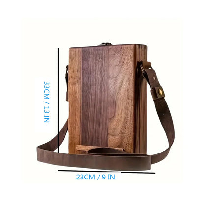 Retro Wooden Box Messenger Bag – Women’s Outdoor Sketch & Tool Storage Bag with Lid, Nostalgic Souvenir Design