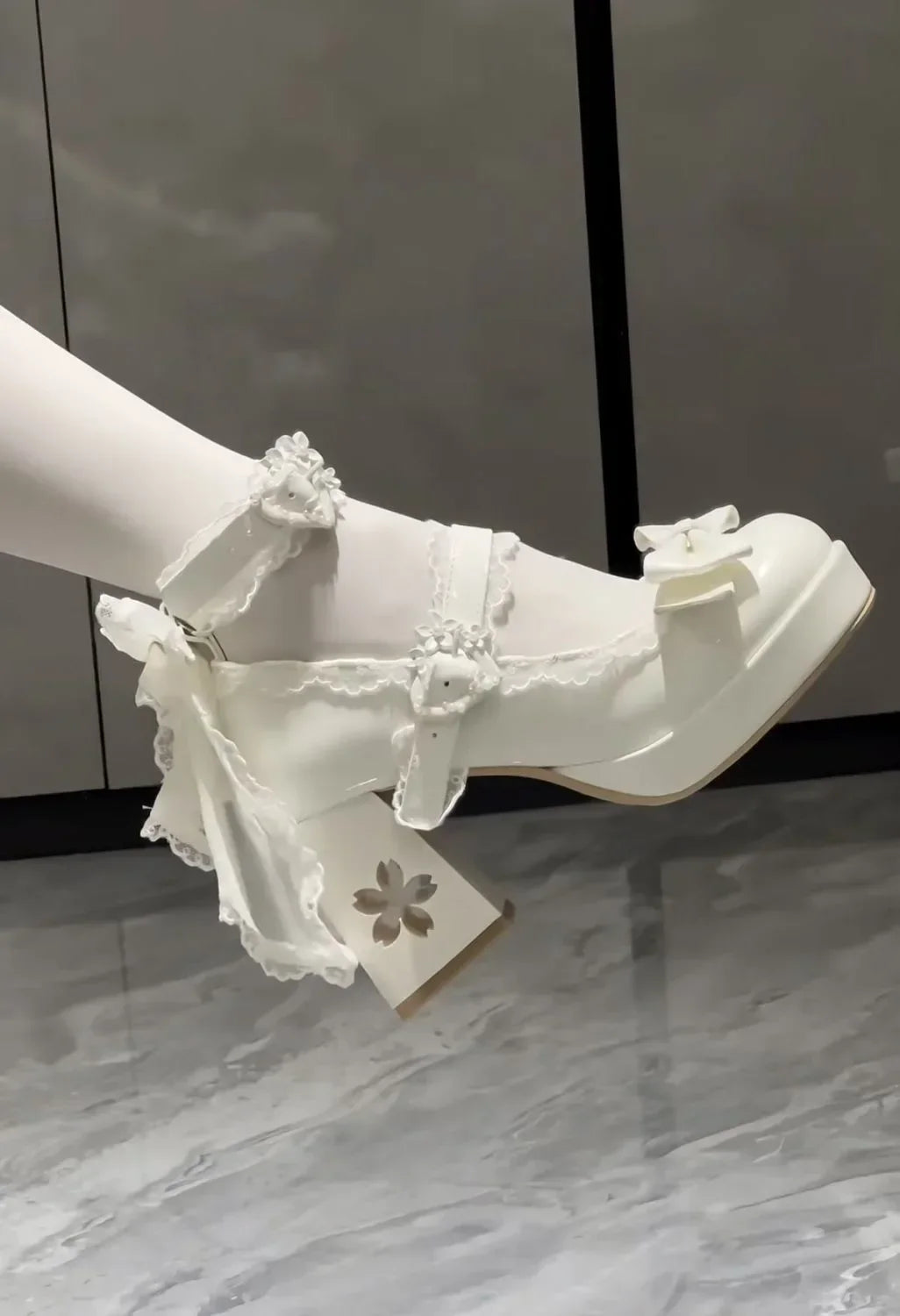 Lolita Butterfly Knot High Heels – Cute Platform Mary Jane Shoes for Girls, Students & Sakura Wedding Dress