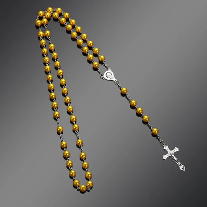 Rosary Beads Cross Necklace – Catholic Virgin Mary Pendant Chain Religious Jewelry Gift for Men & Women Prayer Charm