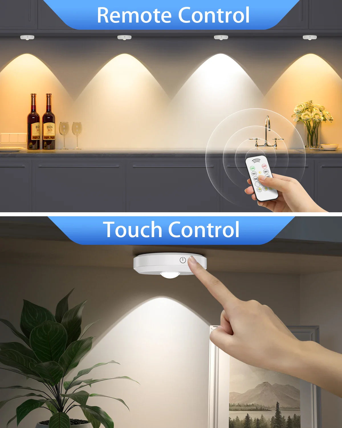 WILLED 6PCS RGB Rechargeable LED Night Lights – Remote Control, Dimmable & Timer Function for Kitchen, Cabinet & Shelf Lighting