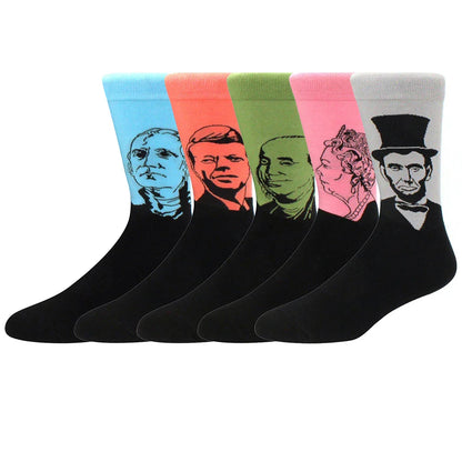 5-Pair Combed Cotton Novelty Crew Socks - Funny Skateboard Casual Socks for Men & Women