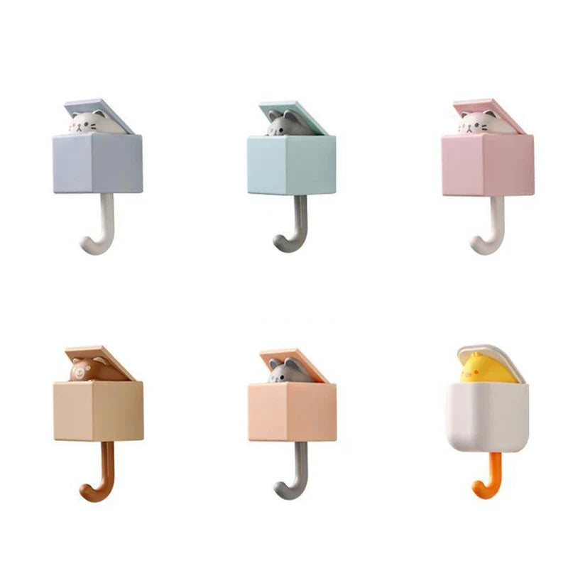 Cute Cartoon Cat Hook – Self-Adhesive Door Hangers for Dormitory, Bedroom, Key, Umbrella, and Coat Rack Decoration