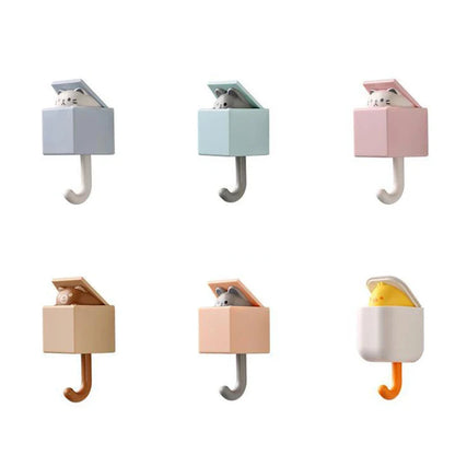 Cute Cartoon Cat Hook – Self-Adhesive Door Hangers for Dormitory, Bedroom, Key, Umbrella, and Coat Rack Decoration