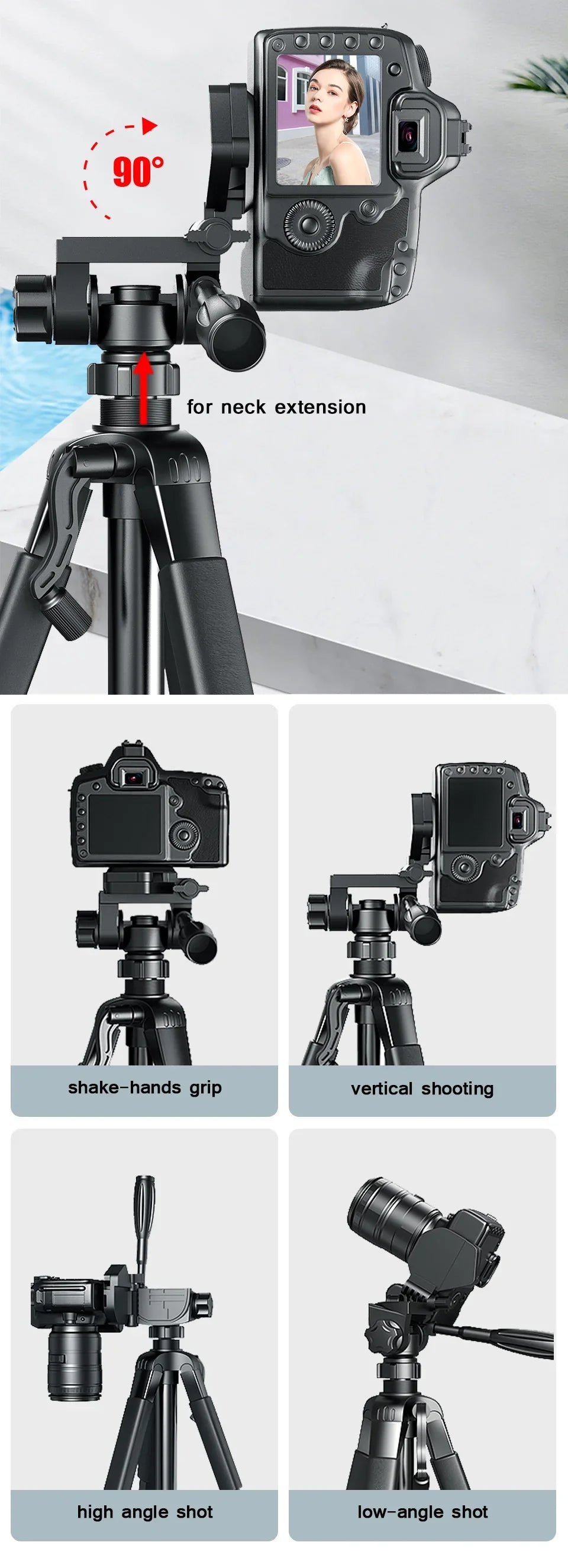 55" Aluminum Phone & Camera Tripod – 140CM Tall Travel Stand with Quick Release Plate & Pan Head for Canon Nikon DSLR SLR