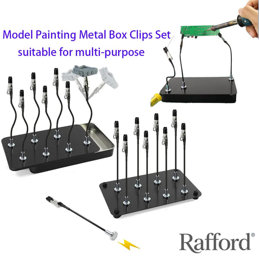 Rafford 12Pcs Model Painting Clip Set - Bendable Alligator Clips with Rubber Tips and Magnetic Base for Hobby Airbrush