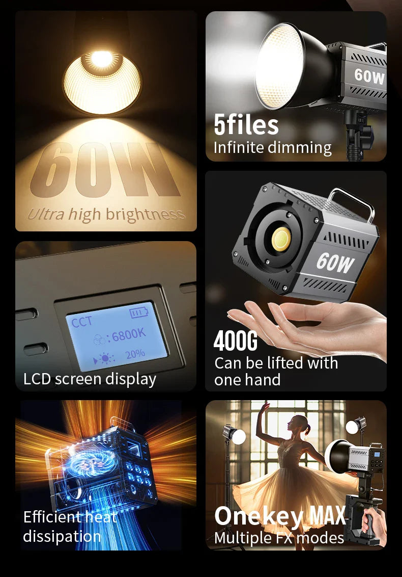 LED Fill Light Handheld COB Photography Light - Dual Color, Gentle Light for Outdoor Shooting, YouTube, TikTok, Vlog with Remote Rocker