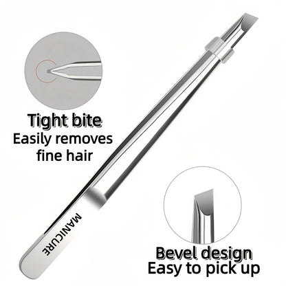 Stainless Steel Tweezers Tool - Precision Eyebrow Eyelash Applicator for Beard & Mustache Grooming