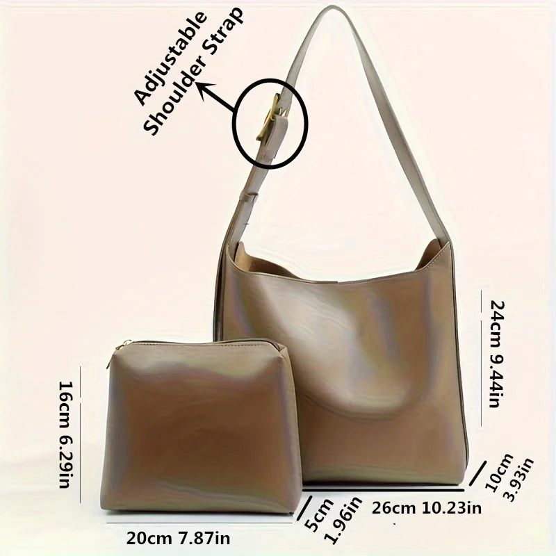 Women’s Retro Faux Leather Tote Bag – Minimalist Shoulder Bucket Handbag with PU Lining