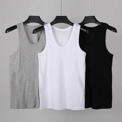 Men's Thin Cotton Vest – Solid Color, Slim Fit Sleeveless Shirt for Casual Wear, Fitness & All-Season Comfort