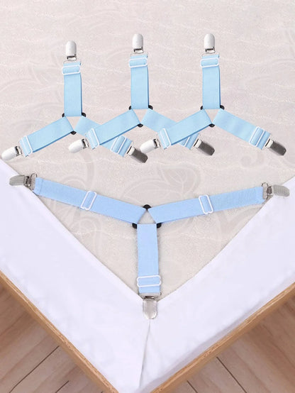 4 Pcs Adjustable Triangle Bed Sheet Holders - Fitted Sheet Clips and Mattress Gripper Suspenders for Secure Bedding