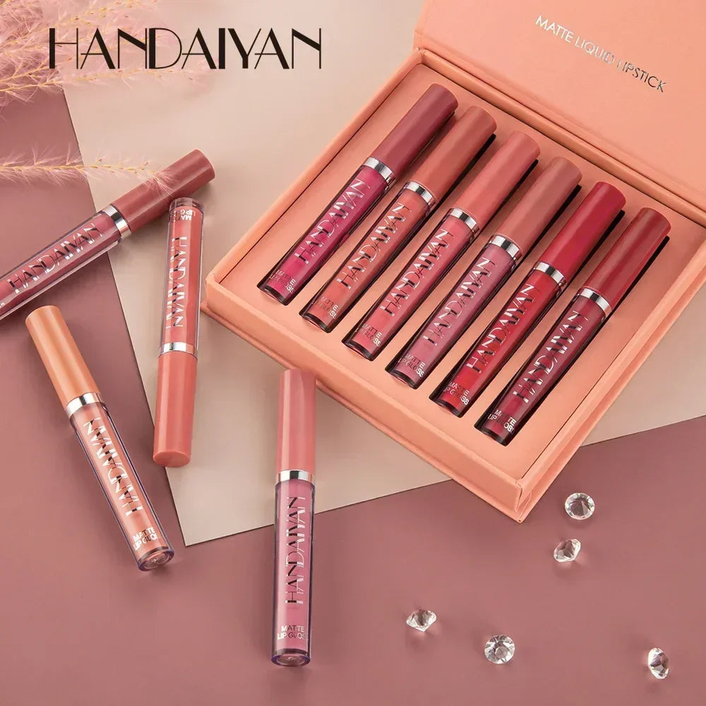 HANDAIYAN 6-Piece Matte Lipstick Set – Waterproof, Long-Lasting, Non-Stick Cup Korean Makeup for Women