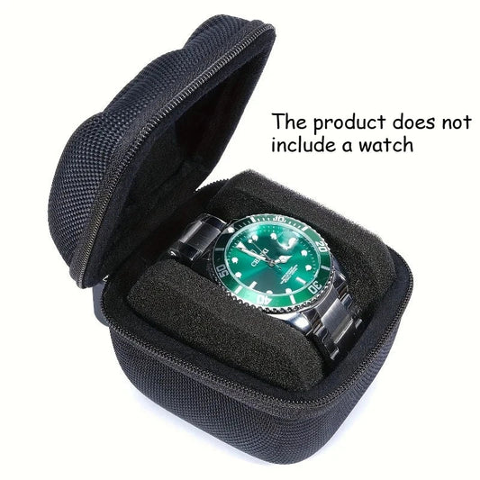 Black Watch Storage Box - Hard Protective Case with Velvet Lining and Soft Pillows for Jewelry & Watch Organization