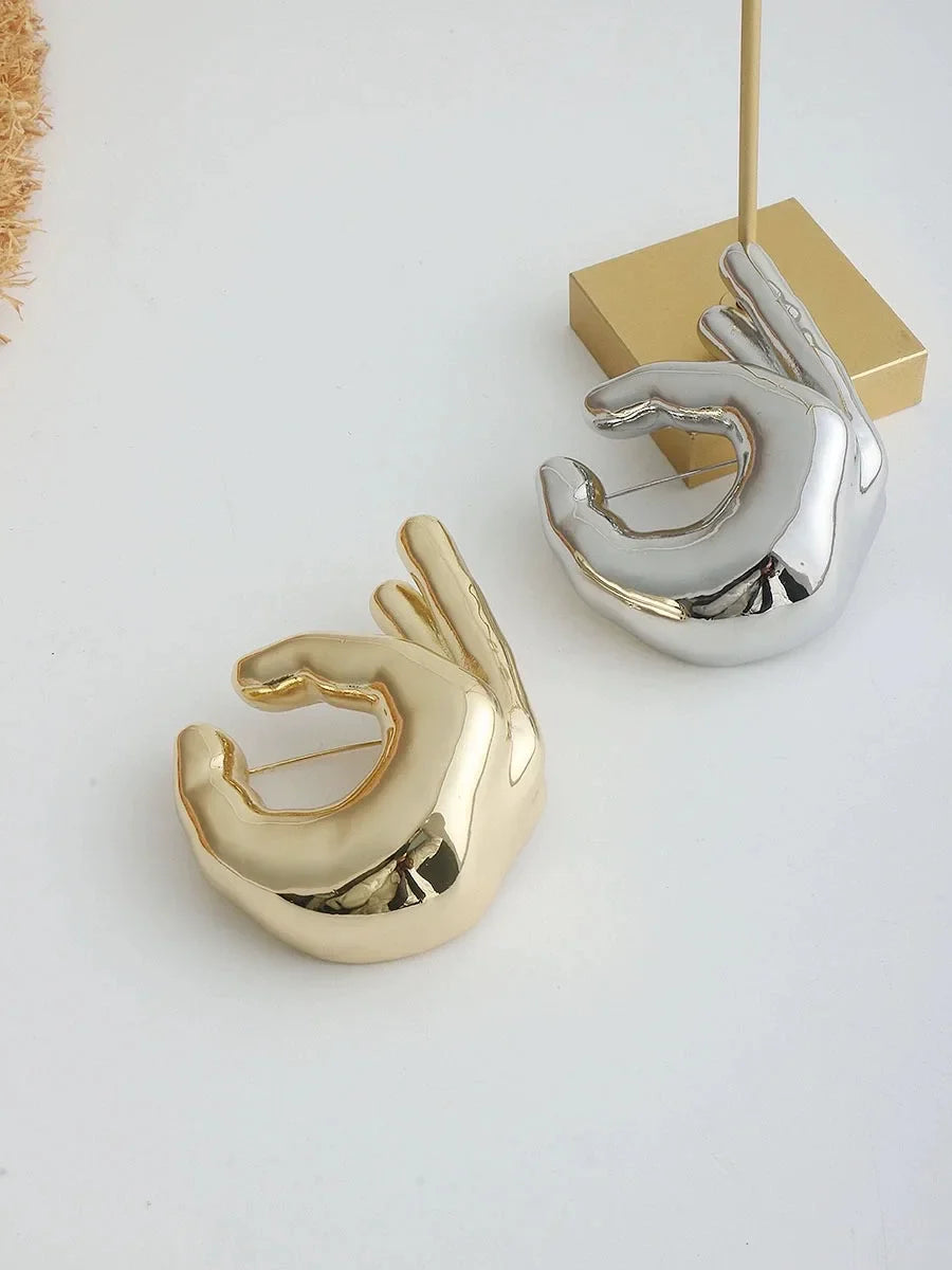 Large Smooth Hand Gesture Brooch - Exaggerated Pin for Sweater, Coat, Suit - Corsage Accessories with New Y2K Jewelry Design